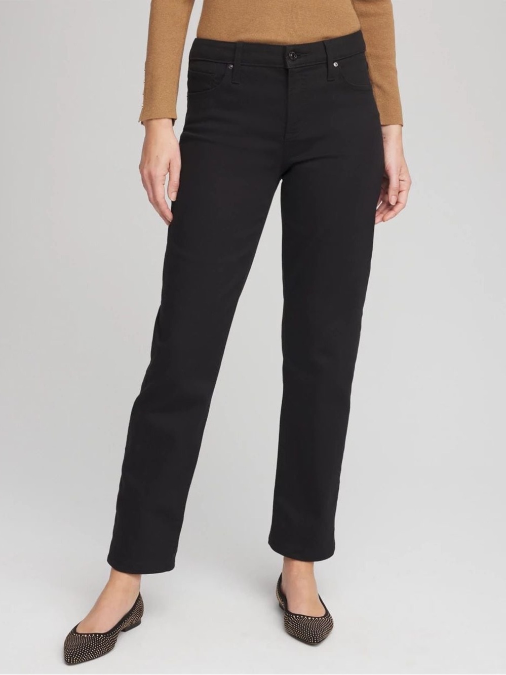 Chico's So Slimming Girlfriend Straight Leg Ankle Jeans in Black, Women's 12